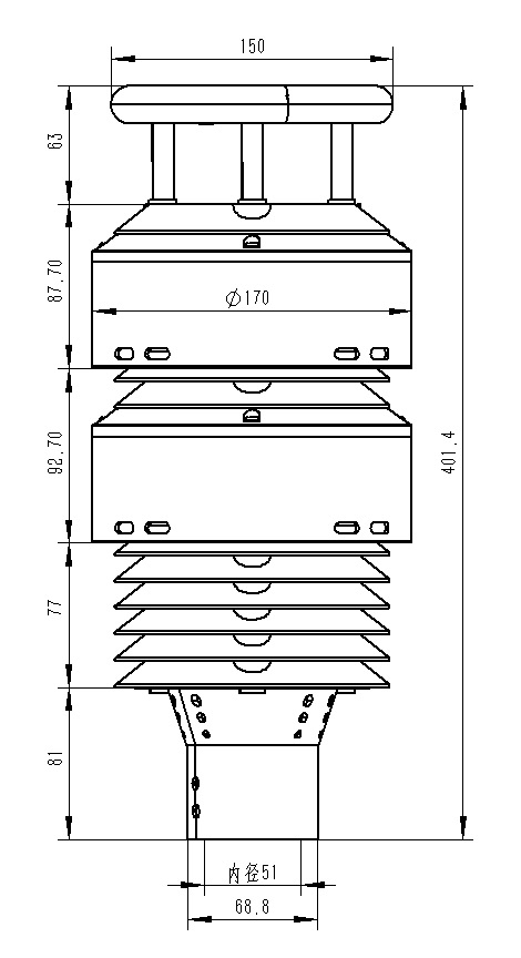 大气负氧离子传感器产品尺寸图